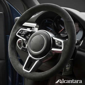 Čierna Alcantara Auto Volant, Kryt pre Porsche Macan Cayenne-2016