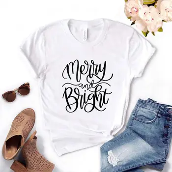 Veselé a Jasné vianočné Tlač Ženy Tshirts Bavlna Bežné Vtipné Tričko Pre Pani Yong Dievča Top Tee Lumbálna 6 Farieb NA-870