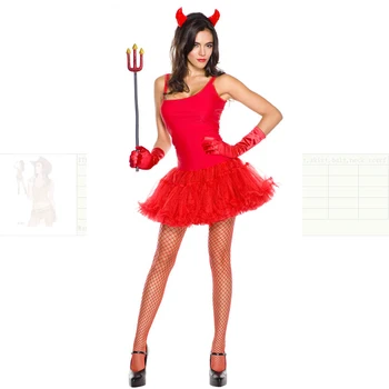 Demon Ženy Cosplay Red Devil Maškarný Cosplay s Vidlica halloween kostým, šaty pre Ženy Strašidelné Skrýva Diabol Kostým