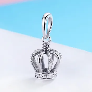 MOWIMO Princezná Koruny Crystal Visieť Charms 925 Sterling Silver CZ Perličiek Fit Originálne Strieborné Náramky DIY Šperky Čo BKC781