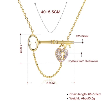 LEKANI Kľúč Lásky Prívesok Náhrdelníky Pre Ženy 925 Sterling Silver Farebné Rakúsko Crystal Golden Chain Náhrdelník Svadobný Dar