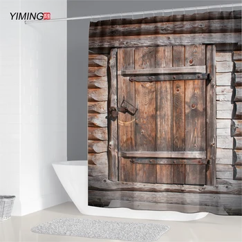 Kúpeľňa opony retro hnedé 3D drevené dvere tlač nepremokavé sprchový záves s hákom 200x180cm domáce dekorácie opony