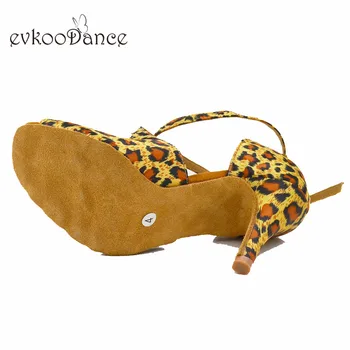 Evkoodance Veľkosť NÁS 4-12 8.5 cm Výška Podpätku leopard satén s salsa Zapatos De Kauciu Profesionálne Topánky Pre Ženy Evkoo-586