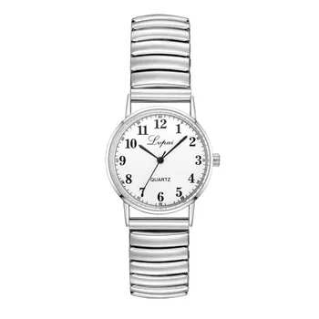Lvpai dámske hodinky simulácia quartz šaty z nerezovej ocele s hodinami darček módne elastické teleskopická popruh dámske hodinky #W
