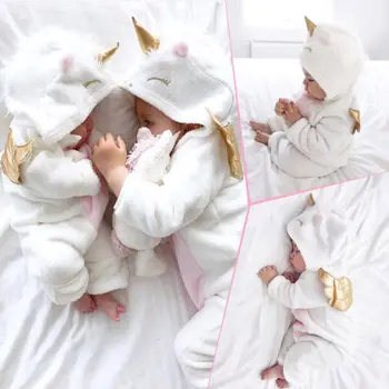 USA Novorodenca Dievča 3D Jednorožec Flanelové Romper Jumpsuit Oblek Oblečenie
