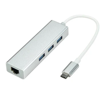 USB 3.1 USB-Typ C C 10/100/1000Mbps Gigabit Ethernet Rj45 Lan Adaptér s 3 USB 3.0 Network Karta pre MacBook
