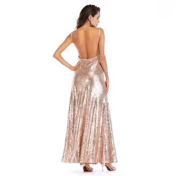 Plus Veľkosť 2018 Ženy Lete Elegantné Party Sequined Šaty Backless Vintage Sexy Maxi Šaty
