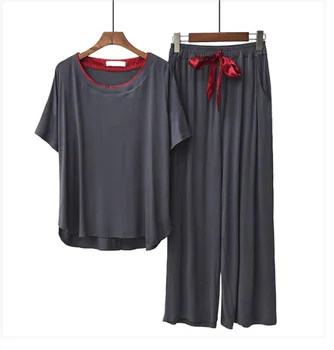 Dva-dielna Sada Modálne Materiál Sleepwear Nastaviť Ženy Pyžamo Jeseň Voľné Nohavice Dlhé rukávy Vyhovovali Pohodlné Úsek Domáce oblečenie