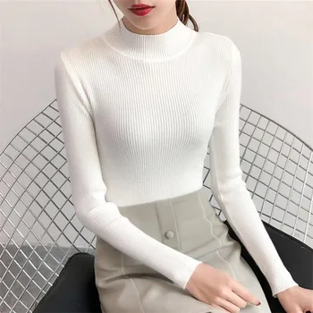 Jeseň a v zime roku 2020 nové vysoký golier pulóver žien self-pestovanie slim tesný dlhým rukávom klesnutie sveter