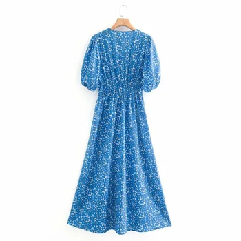 2020 Lete Ženy Vintage Maix Šaty Krátke Rukáv Kvetinový Tlač tvaru Vysoký pás Ženské Šaty Elegantné Košele, Šaty vestidos
