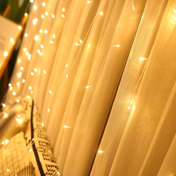 JSEX Víla Záclony Svetlo Osvetlenie String Teplé Biele Svetlo Garland Twinkly NewYear Svadobné Dekorácie s Diaľkovým ovládaním