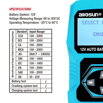 Všetky-slnko EM571 12V Automobilový Digitálny Tester autobatérie 100-2000 CCA LCD Naštartovaní Plnenie Tester Diagnostický Nástroj, ruský