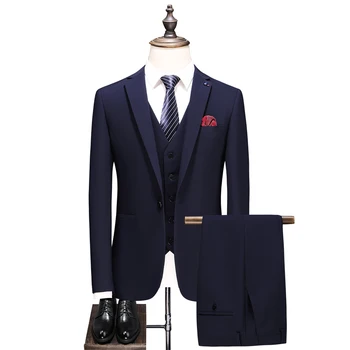 BATMO 2019 nový príchod vysokej kvality bežné obleky mužov,pánske jednofarebné svadobné šaty ,bundy+nohavice+vesta,plus-veľkosť S-4XL