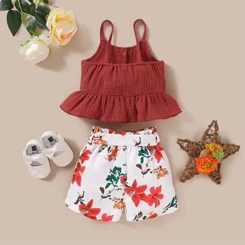 Batoľa Detský Baby Girl 1T-4t-taktné Letné Oblečenie Prehrabať Tlačidlo Topy Kvetinový Nohavice Šortky