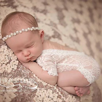 Novorodenca Fotografie Rekvizity Baby Girl Čipky Romper Dieťa Fotenie Oblečenia White Black V Strih Otvorte Zadný Romper
