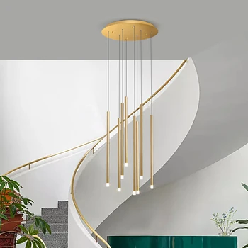 Moderná Čierna/Zlatá dlhé trubice LED Luster točité schodisko, Visí lampa Nordic Obývacia izba voľne upravené svietidlo Osvetlenie