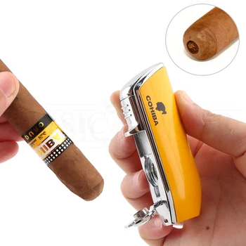 COHIBA Mini Pocket Cigaru Ľahšie Kovové Vetru 3 Jet Modrý Plameň Horáka, Zapaľovače S Cigaru Punč Č Darčekovej krabičke