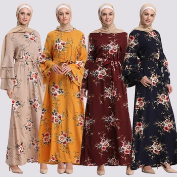 Kvetinový Abaya Svetlice Rukáv Moslimských Hidžáb Oblečenie Dlho Maxi Šaty, Dubaj Kaftan Kimono Ramadánu Modlitba Oblečenie Turecký Islamské Oblečenie