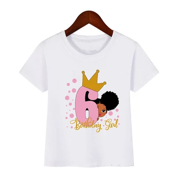 Roztomilé Čierne Melanínu Princezná Tlač Dievča, T-shirt pre Narodeniny Deti Zábavné Tričká 1 Do 8 Rokov Batoľa Biele Dievčatá Topy C50