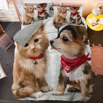 3D Najlepšími Priateľmi Mačka A Pes Posteľ Sady Perinu Šteňa posteľná bielizeň Nastaviť Pre Deti Bedcloth 2/3ks