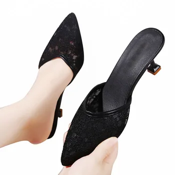 LIHUAMAO Tkaných topánky ženy mačiatko náklon listov pošmyknúť na mokasíny čipky oka sexy ukázal prst stiletto päty pohodlné papuče topánky