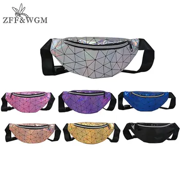 ZFF&WGM Holografické Fanny Pack Pre Ženy, Dámy Hologram Pás Bag Black Geometrické Pás Pack Koža Hrudníka Taška Hip Puzdro