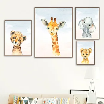 Roztomilý Malý Tiger, Lev, Žirafa, Slon Škôlky Wall Art Plátno Na Maľovanie Nordic Plagáty A Vytlačí Na Stenu Obrázky Detská Izba Decor