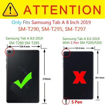 PU Kožené Folio pre Coque Samsung Tab 8.0 2019 Prípade Chrániť Shell pre Samsung Galaxy Tab 8 Prípade A8 SM-T290 T295 T297 Coque