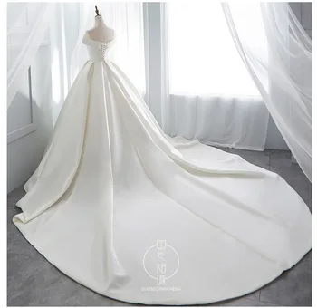 Svadobné Šaty 2020 Gryffon Luxusné Saténové Elegantná Loď Krku Svadobné Šaty S Vlakom Plesové Šaty Princezná Vestido De Noiva Vlastné