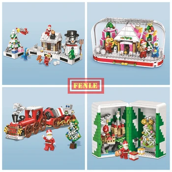 2018 Vianočné Sety Darčeka Crystal Box Santa Village Vlak Kompatibilný Model Budovy Súpravy, Kvádre, Tehly Deti Hračky