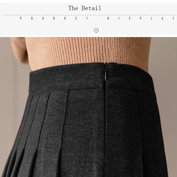 Nové 2020 Jeseň Zima Vlnené Skladaný Mini Sukne Pre Ženy Bežné Pevné Vysoký Pás Riadok Sukňa S Podšívkou Čierna Šedá Sukne