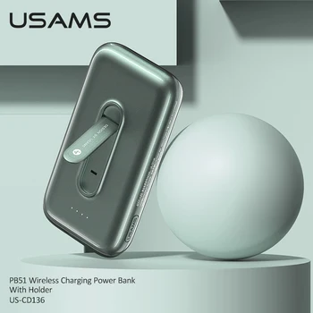 USAMS Bezdrôtové Nabíjanie Power Bank S Držiaka, Typ C Micro Externá Nabíjačka Batérií Powerbank Pre Iphone Huawei Mate 30 Xiao