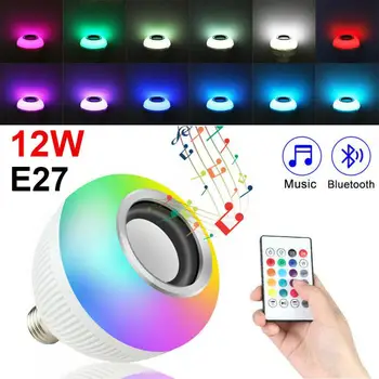 RGB Bezdrôtové Bluetooth Reproduktor LED Žiarovka Svetla, Hudby, Hranie Lampa Diaľkový ovládač pre Smart Home Led Hudba Noc Žiarovka E27 12W
