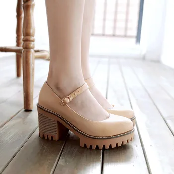 LIHUAMAO Klasické Mary Jane topánky pre ženy platformu členok popruh kolo prst dámy topánky na párty ,svadba , tanec