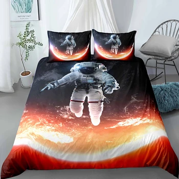 Mesiac Astronaut Plný Tlač Posteľná Bielizeň Nastaví Jeden Kráľ Veľkosť Planéty Cumlík Kryt Nastaviť Obliečky Obliečky Mikrovlákno Textílie
