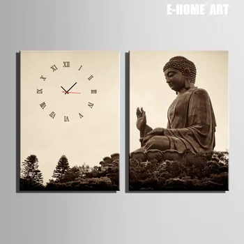 Doprava zadarmo E-HOME Obrie Buddha Hodiny v Plátno 2 ks nástenné hodiny