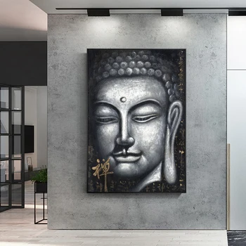 Strieborná Farba Vintage Buddha Plátno Maliarske Umenie Výtlačkov a Plagáty Čínsky Štýl Buddhizmu obrazov na Stenu Cuadros pre Obývacia Izba