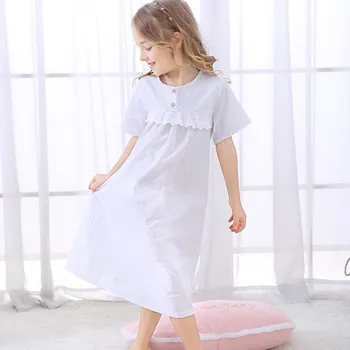 Letné Pyžamo pre Dievčatá, Deti, Biela Bavlna, Vyšívané Noc Šaty Deti Nočné Šaty pre Dievčatá Princezná Vintage Pyžamá
