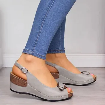 Ženy Sandále Lete Roku 2020 Ležérne Topánky Žena Peep-toe Klin Pohodlné Sandále Slip-on Ploché Sandále Žena Sandalias
