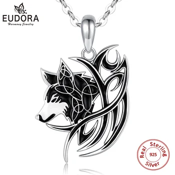 Eudora 925 Sterling silver Black Wolf Náhrdelník Valknut Odin 's Symbol Severanov Viking War Mužov'women Vintage Šperky, prívesok D604