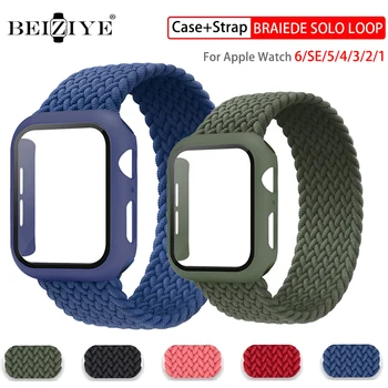 Pletená Sólo Slučky+Chránič puzdro Pre Apple hodinky kapela 44 mm 40 mm 42mm 38mm iWatch série 6 SE 5 4 3 2 1 Nylon Textílie Watchband