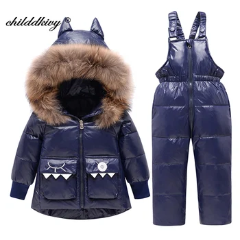 2 ks Set Baby Girl zimné jumpsuit pre deti 2020 Chlapec a dinosaur nadol bunda Teplá Dieťa dievča oblečenie, Detská snowsuit 1-5 rokov