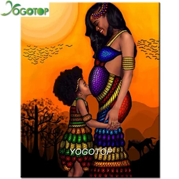 YOGOTOP Výšivky tehotná žena Square/Round-Diamond Maľovanie Mozaiky Úplné Zobrazenie 5D DIY Drahokamu Africké deti YY536