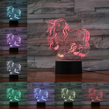 Unicorn Novinkou Série Pony 3D Lampa Ilúzie Osvetlenie RGB LED USB Náladu Nočné Svetlo Multicolor Dievča, Dieťa, detské Chirstmas Darček