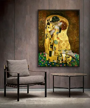 Klasické Umelec Gustav Klimt Kiss Abstraktné Olejomaľba Na Plátno, Tlač Plagátu Moderného Umenia Obrazov Na Stenu Pre Obývacia Izba Cuadros