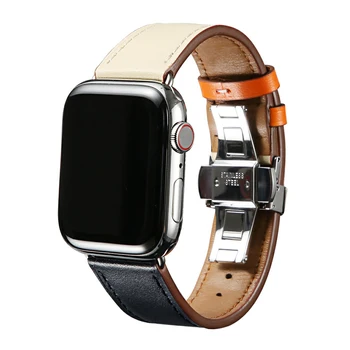 Sledujte popruh pre apple hodinky 6 5 kapela 44 mm 40 mm 42mm 38mm pás Motýľ pracky kožený náramok pre iwatch 6/5/4/3/2/1 watchband