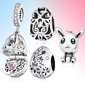 Veľkonočné série 925 Sterling Silver Kvet Dizajn korálky otvoriť prípade vajcia králik vhodné pre pôvodné pan Náramok lady DIY bijoux