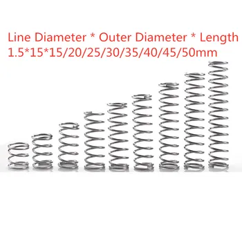 10pcs 304 krátke kompresie jar priemer Drôtu 1.5* vonkajší priemer 15* dĺžka 15-50
