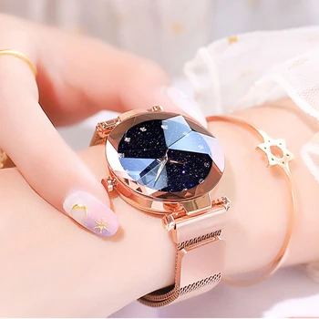 Luxusné dámske hodinky magnet nehrdzavejúcej ocele oka s hviezdnym módne diamond žena svetla svieti quartz hodinky relogio feminin