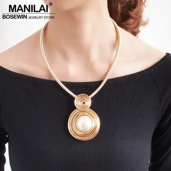 MANILAI Simulované Pearl Chokers Náhrdelníky Pre Ženy Ručné Lanové Reťaze Bib Golier Maxi Vyhlásenie Náhrdelník Šperky